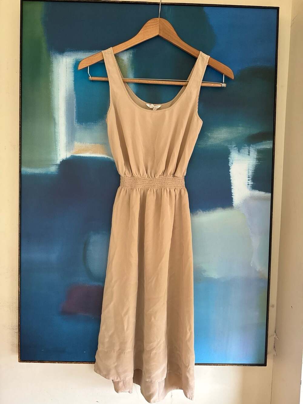 Club Monaco 100% Silk Smocked Waist Midi Dress, Size 00